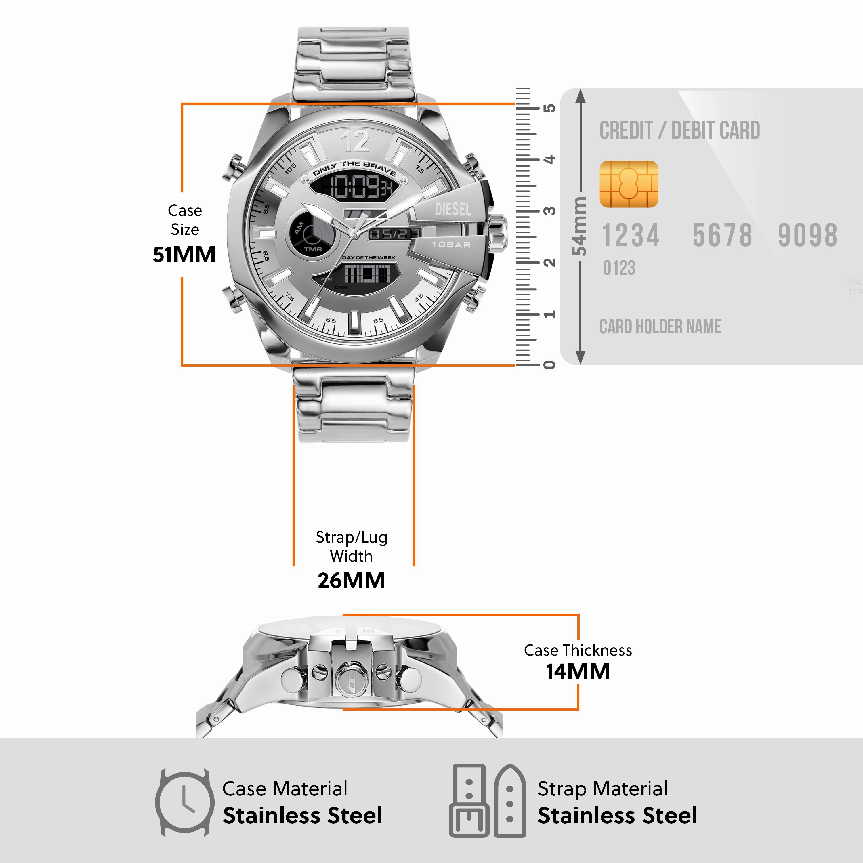 Diesel Stylish Mega Chief Ana-Digi Stainless Steel Timepiece DZ4648