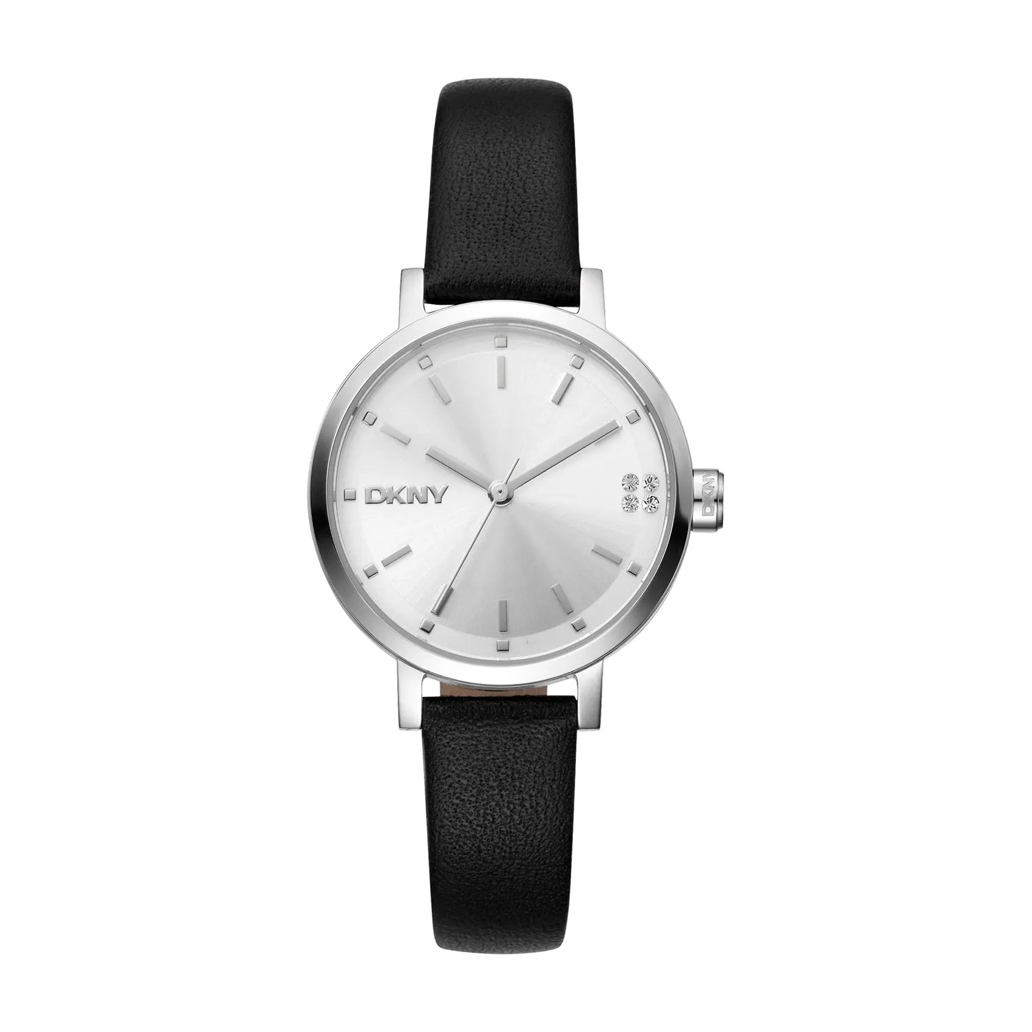 DKNY Soho Glitz Silver Dial Black Leather Strap Watch DK1L038L0015
