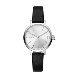 DKNY Soho Glitz Silver Dial Black Leather Strap Watch DK1L038L0015