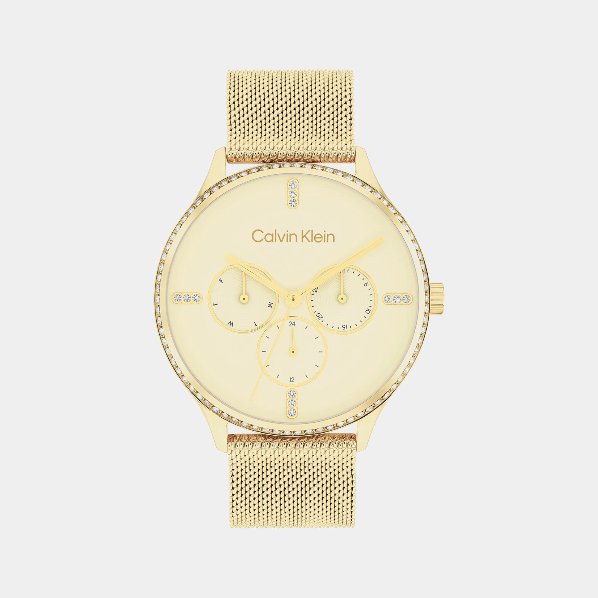 Dress Women Gold Dial Multi-Function Mesh Watch 25200372