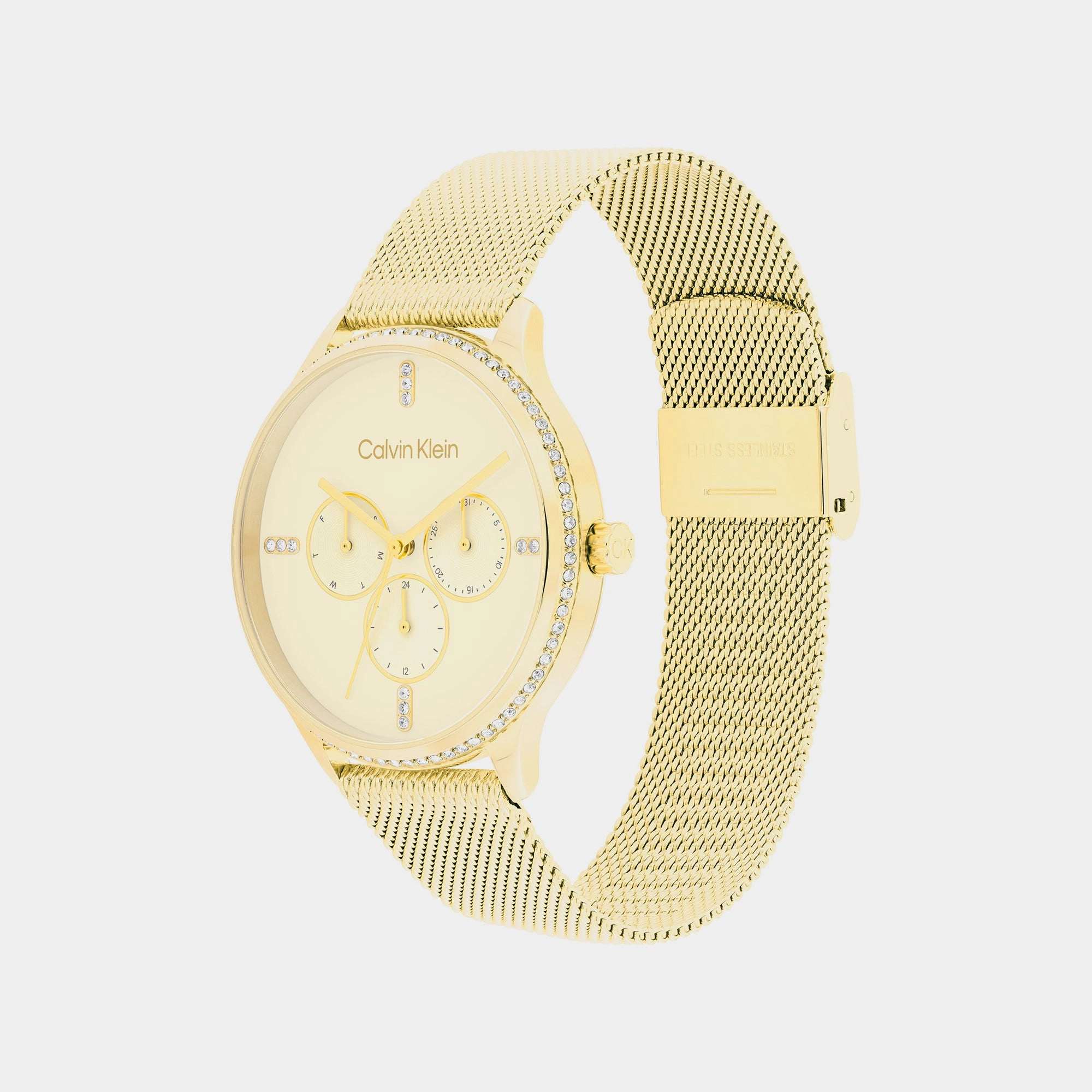 Dress Women Gold Dial Multi-Function Mesh Watch 25200372