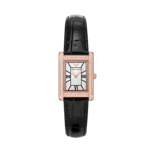 Emporio Armani Two-Hand Silver Dial Black Leather Strap Watch AR11624