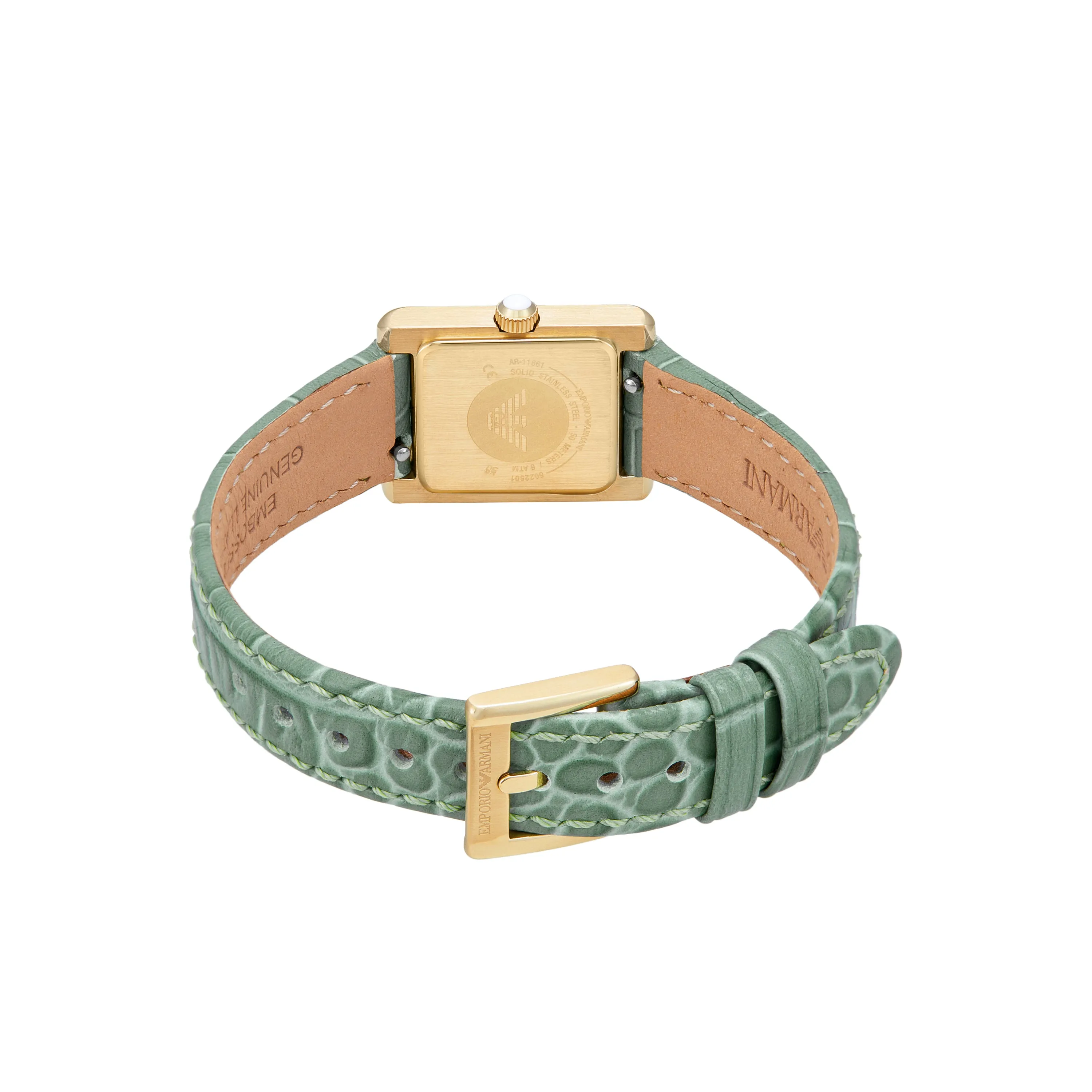 Emporio Armani Two-Hand White Dial Green Leather Strap Watch AR11661