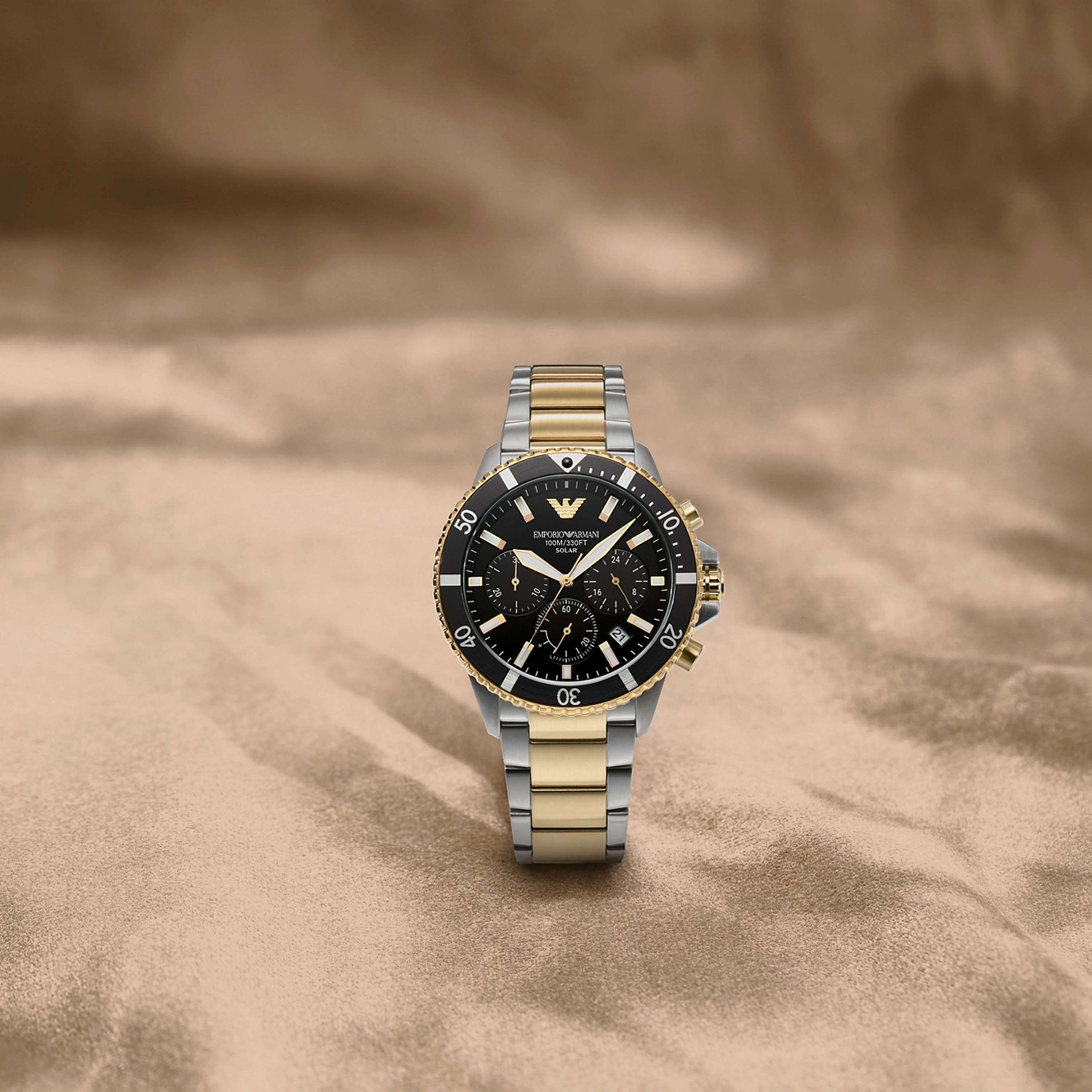 Emporio Armani World Explorer Solar Black Dial Stainless Steel Watch AR11680