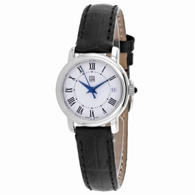 ESQ Women's Black Leather Silver Stainless Steel Quartz White Dial Watch