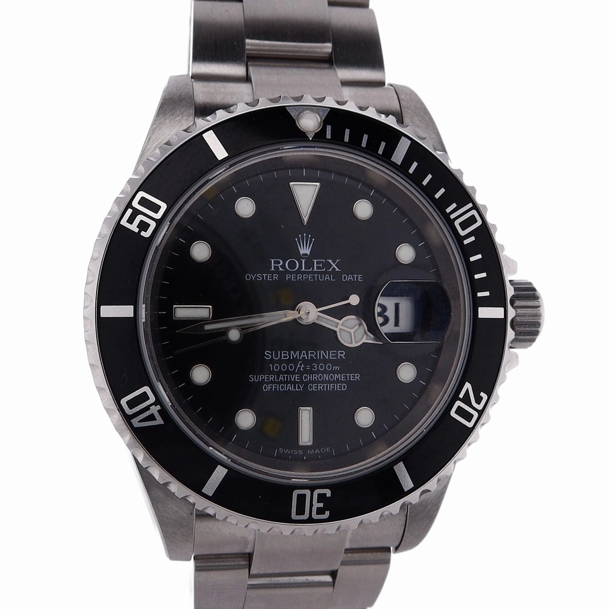 Estate Rolex STL Gents OP Date Black Dial Black Bezel Oyster Bracelet 16610 With Box & Papers C.2007