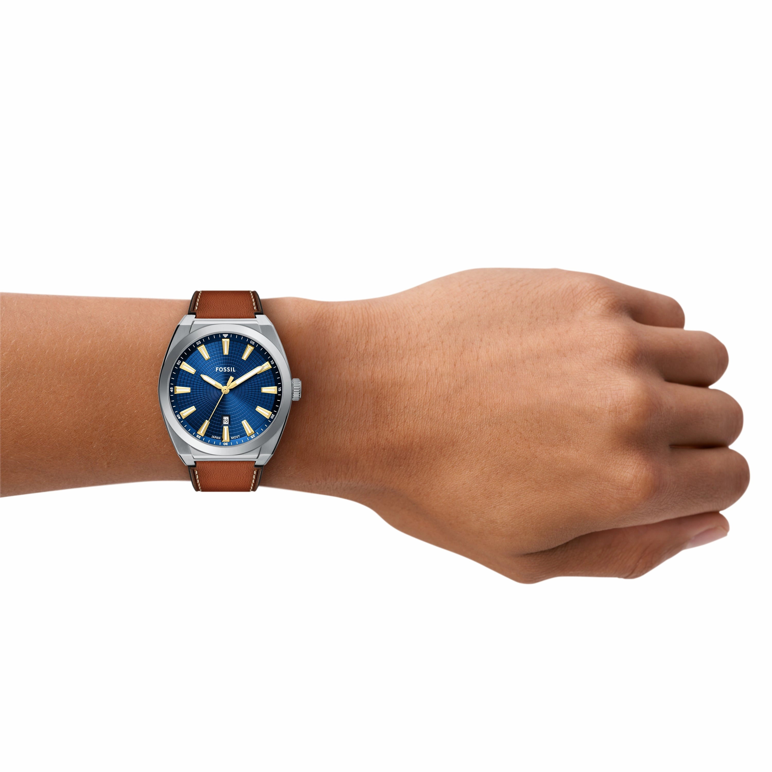 Everett Three-Hand Date Brown Leather Watch