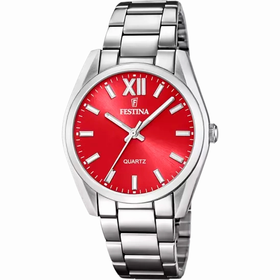 Festina F20622/B Elegance Collection: Stainless Steel Strap Watch with Red Dial