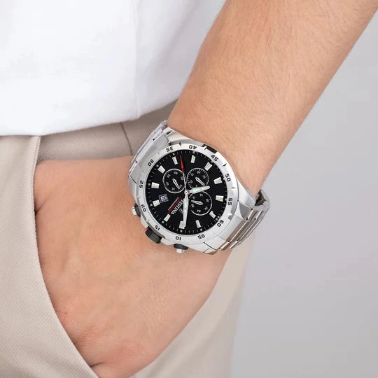 Festina Men's Classic Chronograph Watch with Black Dial and Stainless Steel Band F20463/4