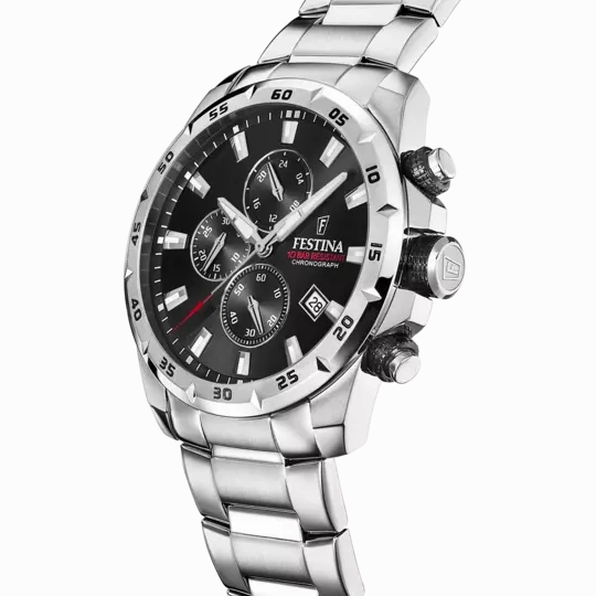 Festina Men's Classic Chronograph Watch with Black Dial and Stainless Steel Band F20463/4