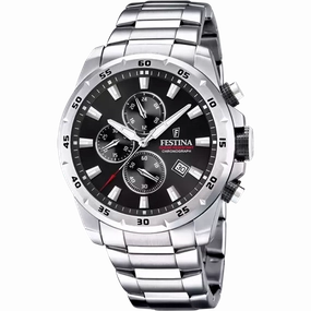 Festina Men's Classic Chronograph Watch with Black Dial and Stainless Steel Band F20463/4