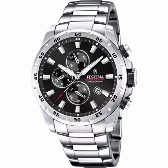 Festina Men's Classic Chronograph Watch with Black Dial and Stainless Steel Band F20463/4