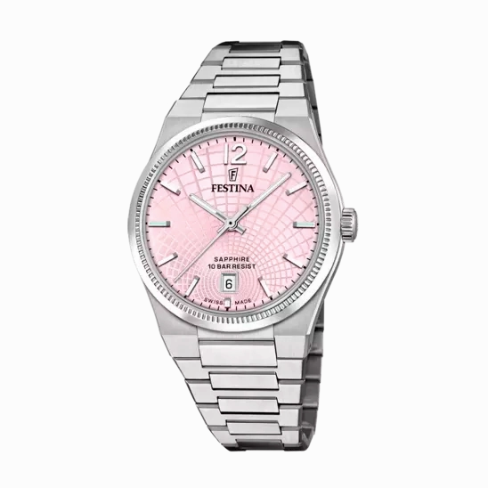 Festina Swiss Made Pink Dial Stainless Steel Bracelet Women's Watch F20052/3