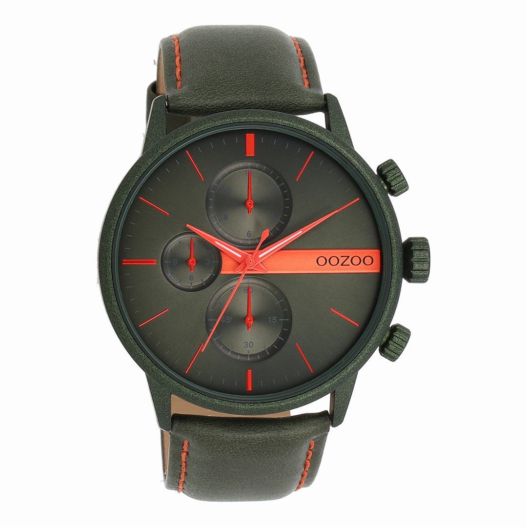 Forest green OOZOO watch with leather strap - C11227