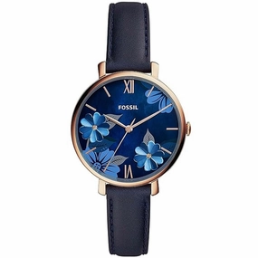 Fossil ES4673 Jacqueline Three-Hand Navy Leather Women's Watch