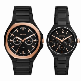 Fossil Men's Evanston Multifunction, Black-Tone Stainless Steel Watch Set