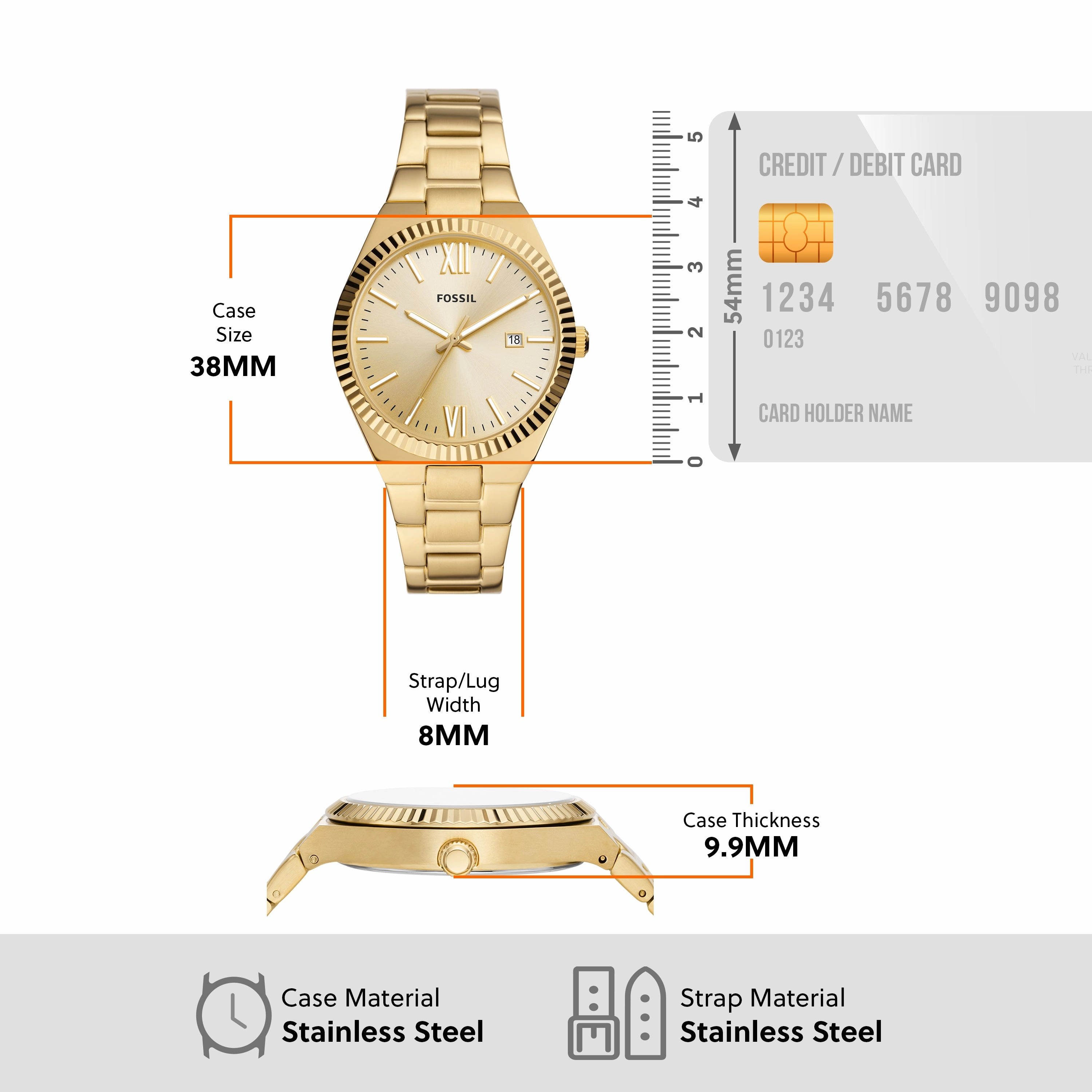 Fossil Scarlette Gold-Tone Stainless Steel Watch with Date Function ES5299