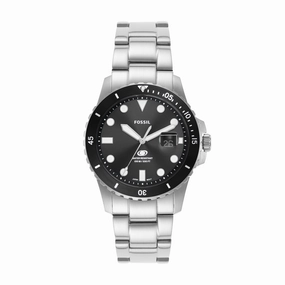 Fossil Silver Stainless Steel Black Dial Men's Watch FS6032