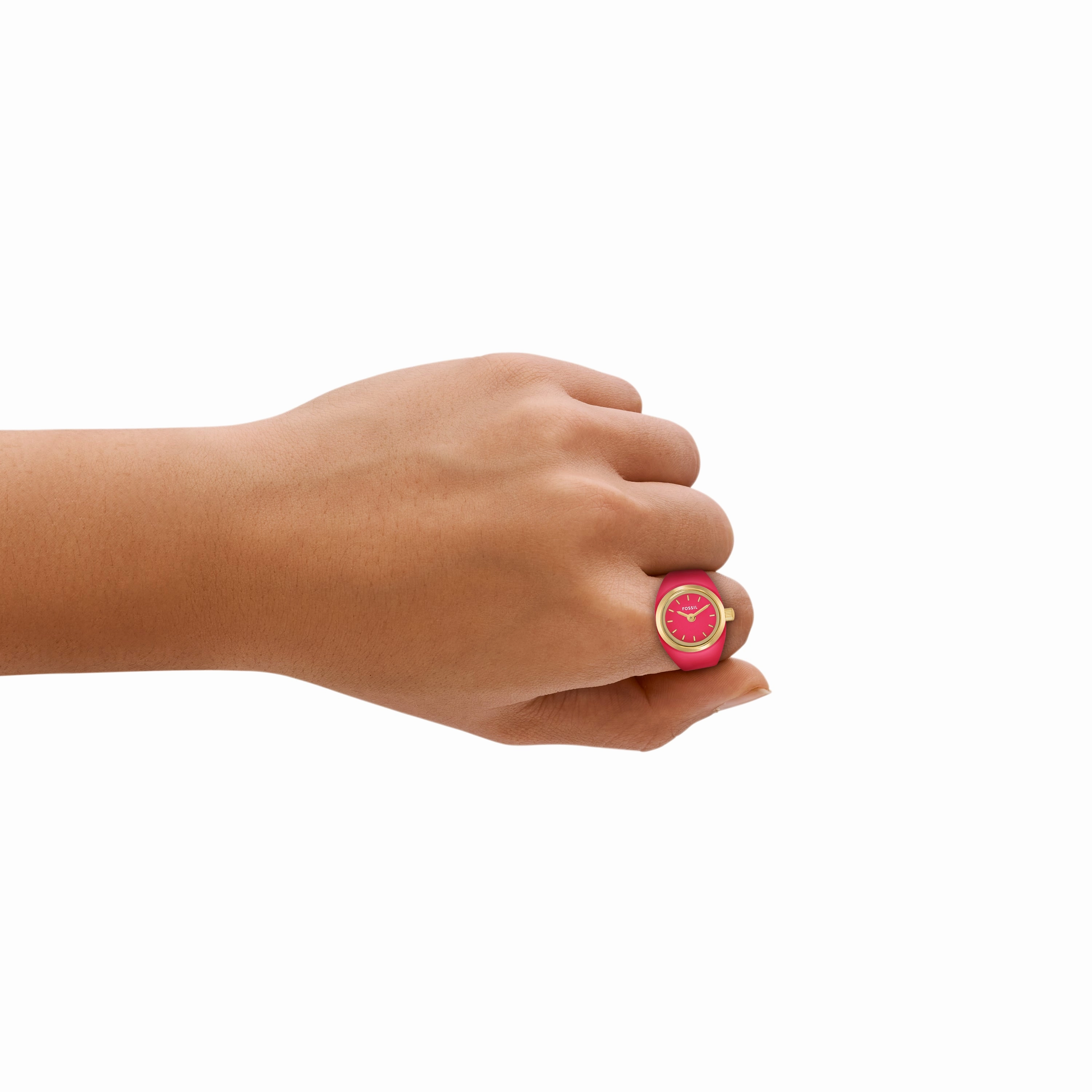 Fossil Two-Hand Pink Dial Stainless Steel Ring Watch ES5414