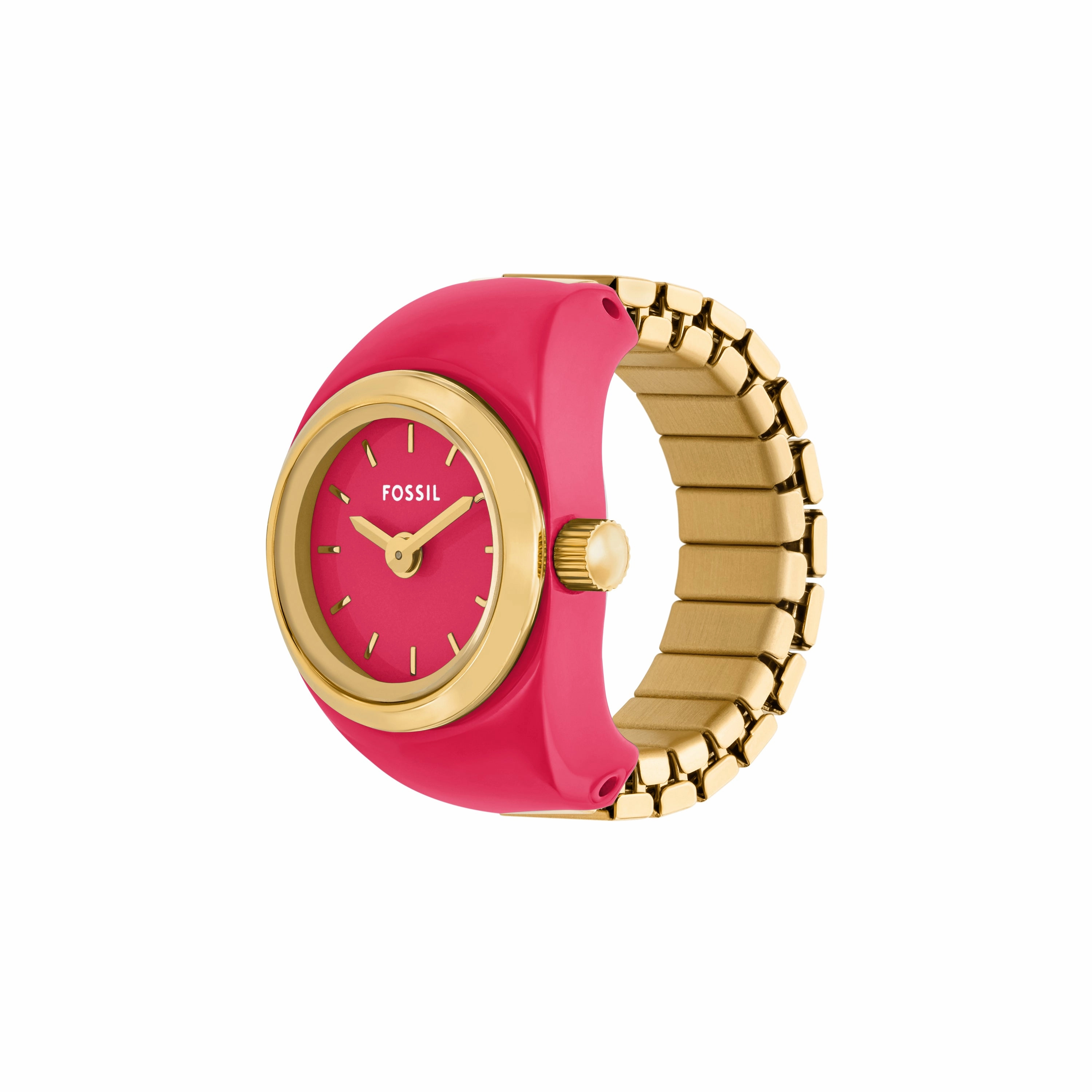 Fossil Two-Hand Pink Dial Stainless Steel Ring Watch ES5414