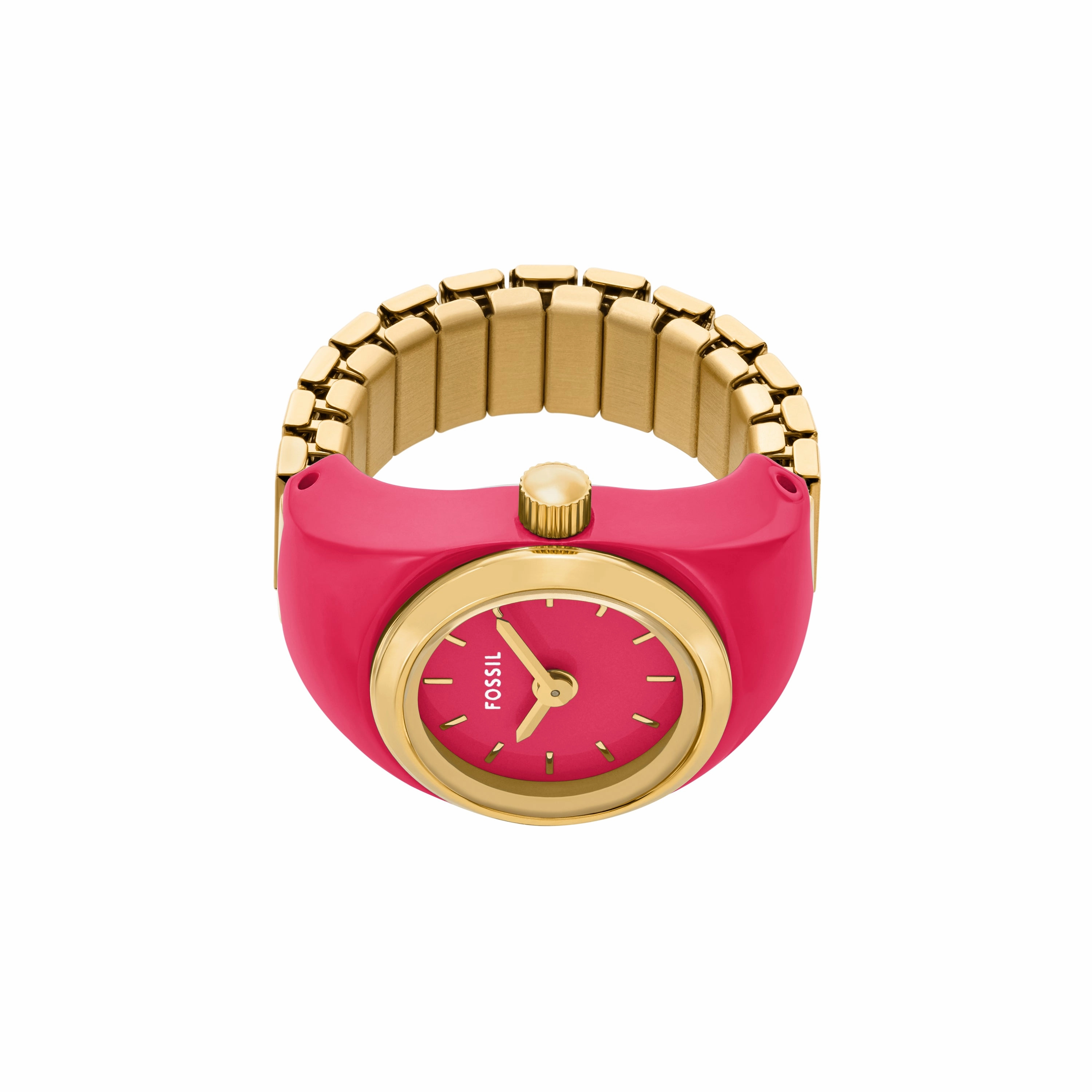 Fossil Two-Hand Pink Dial Stainless Steel Ring Watch ES5414