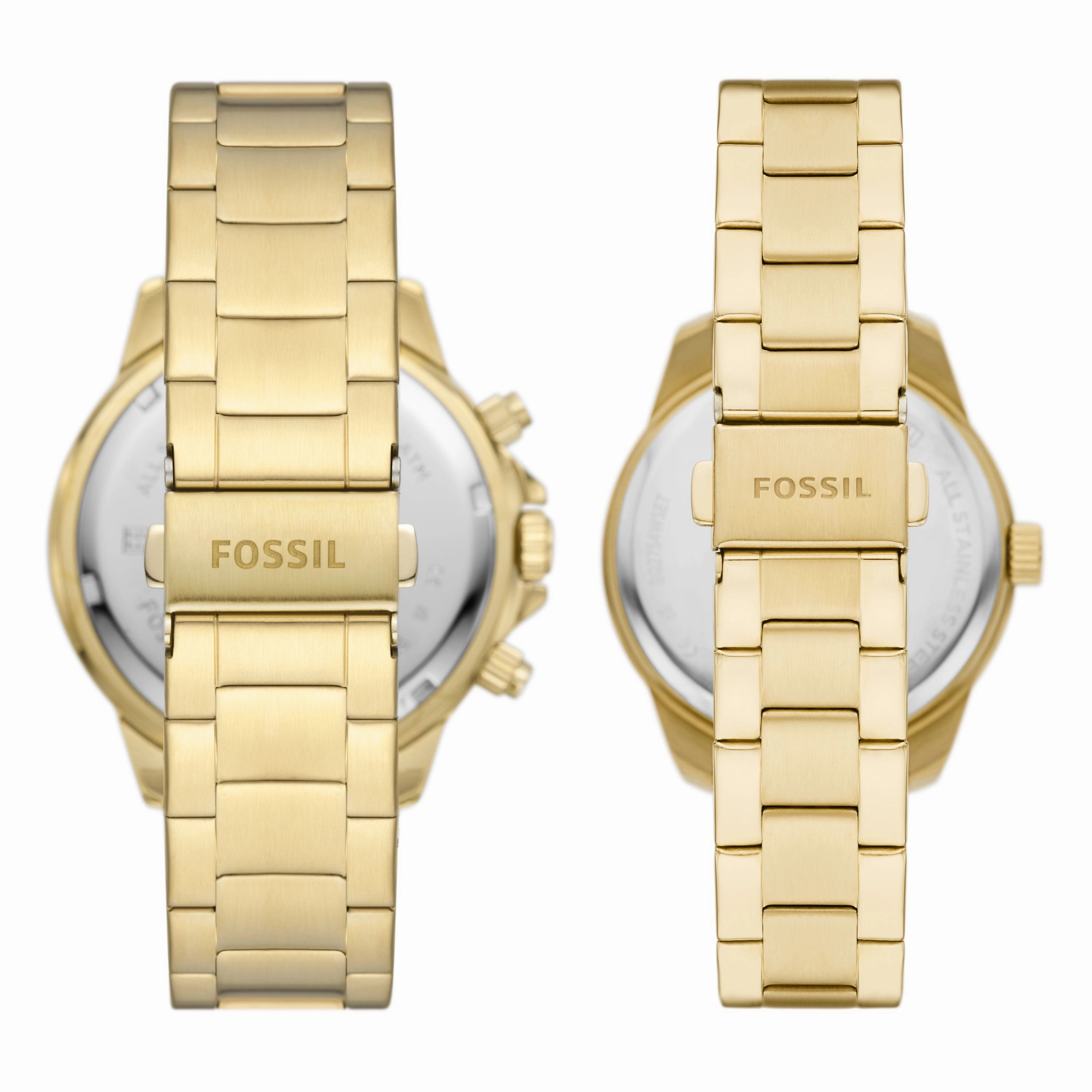 Fossil Unisex His and Hers Multifunction, Gold-Tone Stainless Steel Watch Set