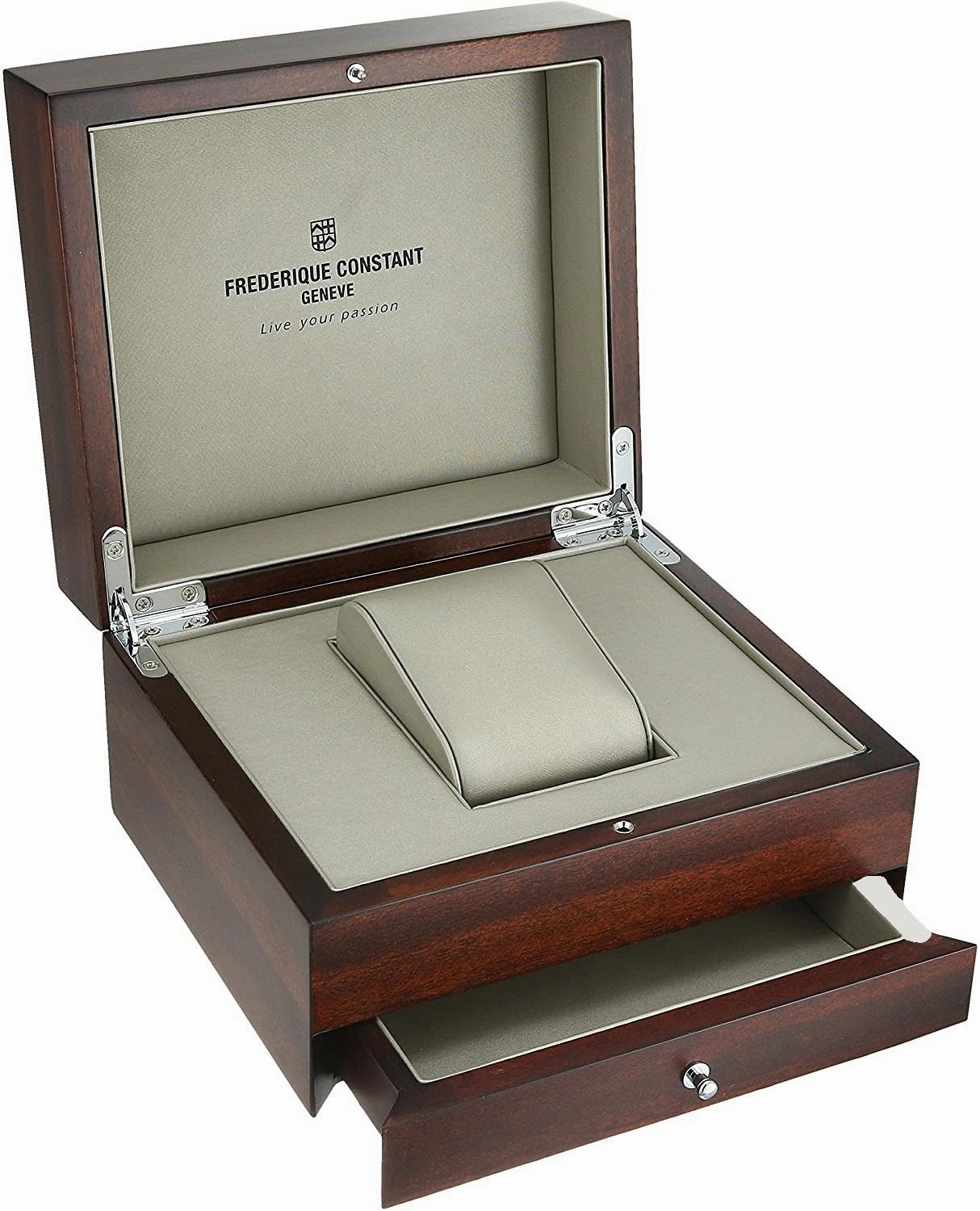 Frederique Constant Classic Worldtimer Manufacture Rose Gold Tone Steel Automatic Silver Dial Brown Leather Strap Mens Watch FC-718WM4H4