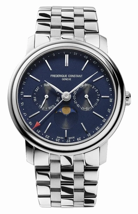 Frederique Constant Classics Index Business Timer Stainless Steel Blue Dial Day/Date/Week Moonphase Quartz Mens Watch FC-270N4P6B