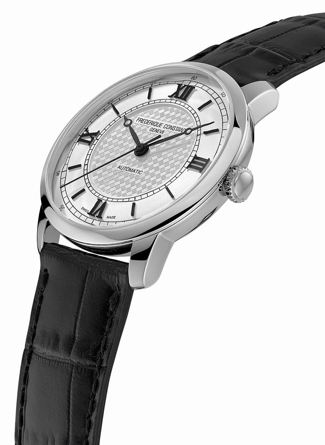 Frederique Constant Classics Premiere Automatic Stainless Steel Silver Dial Black Leather Strap Mens Watch FC-301S3B6