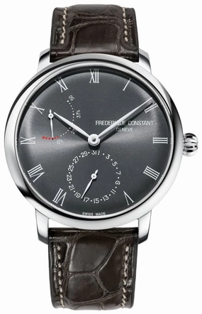 Frederique Constant Slimline Power Reserve Automatic Stainless Steel Gray Dial Gray Leather Strap Date Mens Watch FC-723GR3S6