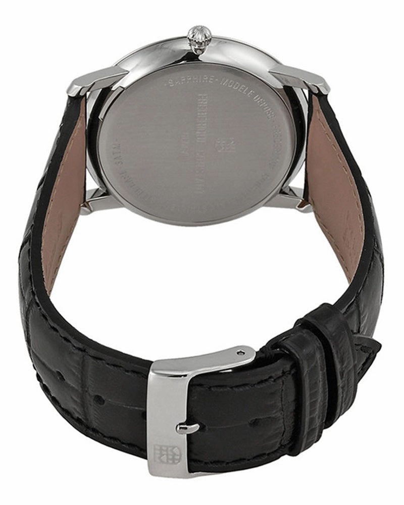 Frederique Constant Slimline Silver Dial Date Black Leather Strap Quartz Mens Watch FC-245M5S6