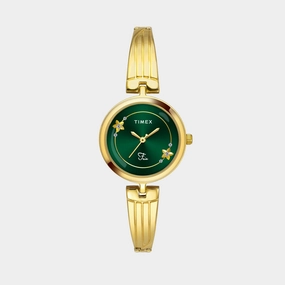 Fria Women Quartz Green Dial Analog Brass Watch TWEL19801
