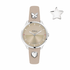 Furla Women's Pin Beige Dial Calfskin Leather Watch
