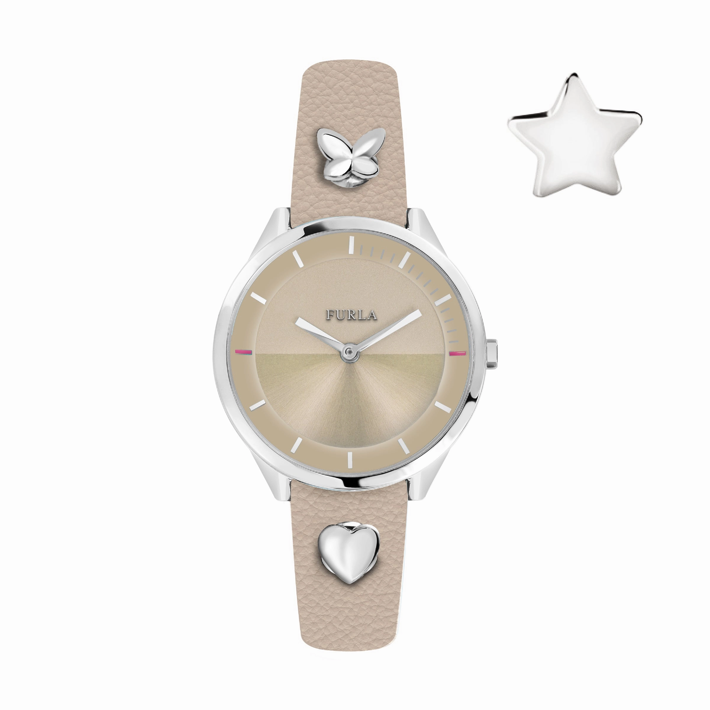 Furla Women's Pin Beige Dial Calfskin Leather Watch