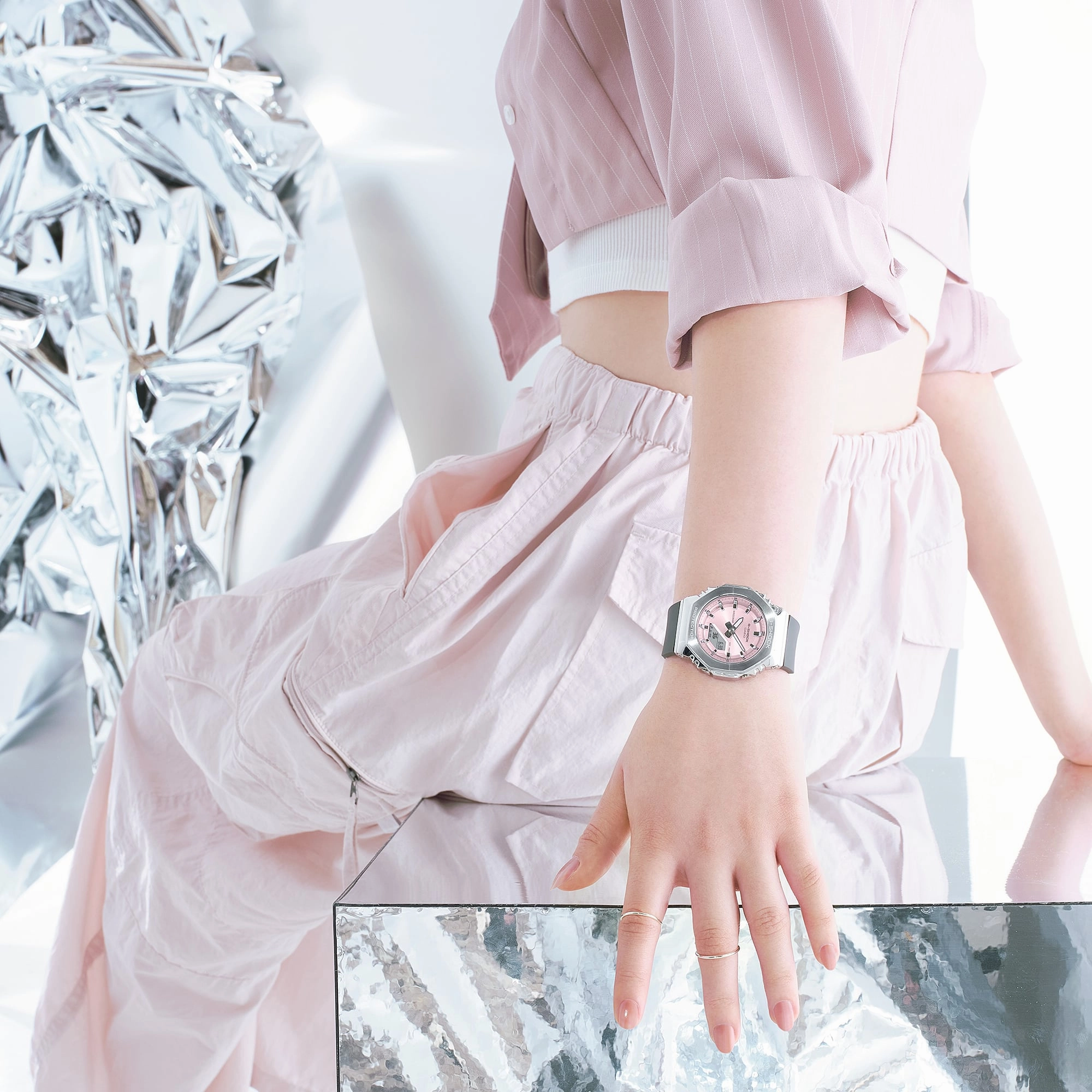 G-Shock Analog Digital Pink Dial Grey Resin Band Watch GMS2110-4A