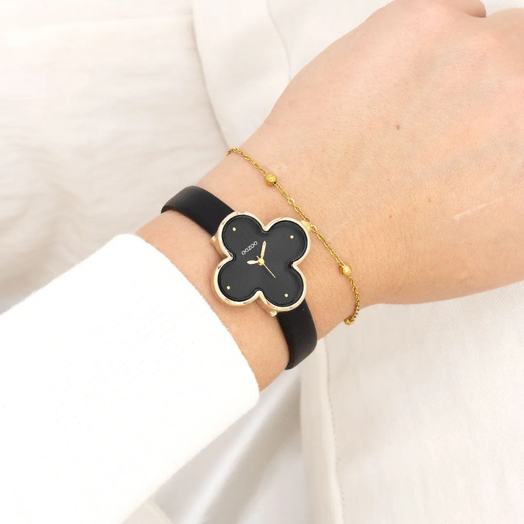 Gold coloured OOZOO watch with black leather strap - C11524