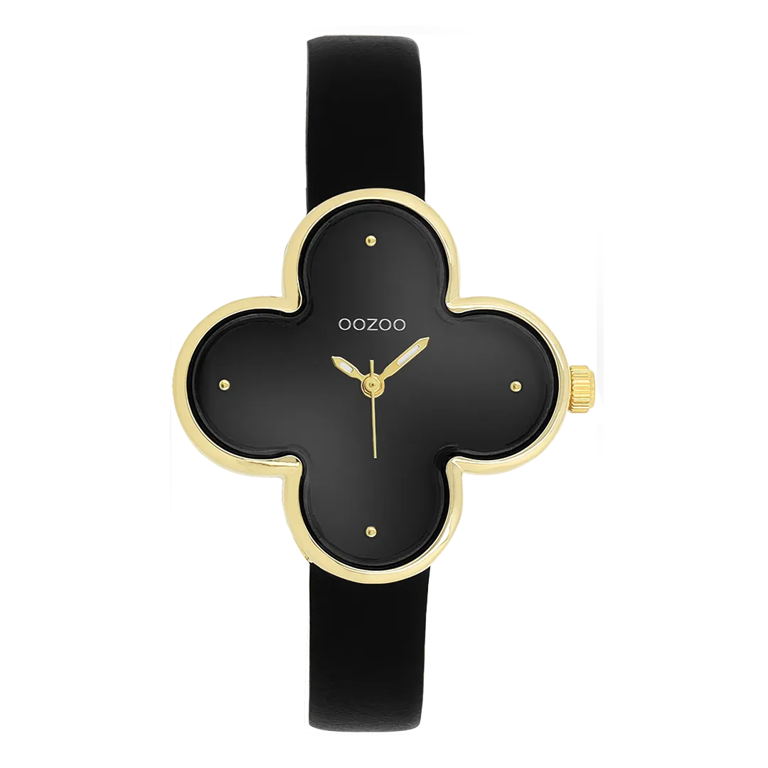 Gold coloured OOZOO watch with black leather strap - C11524