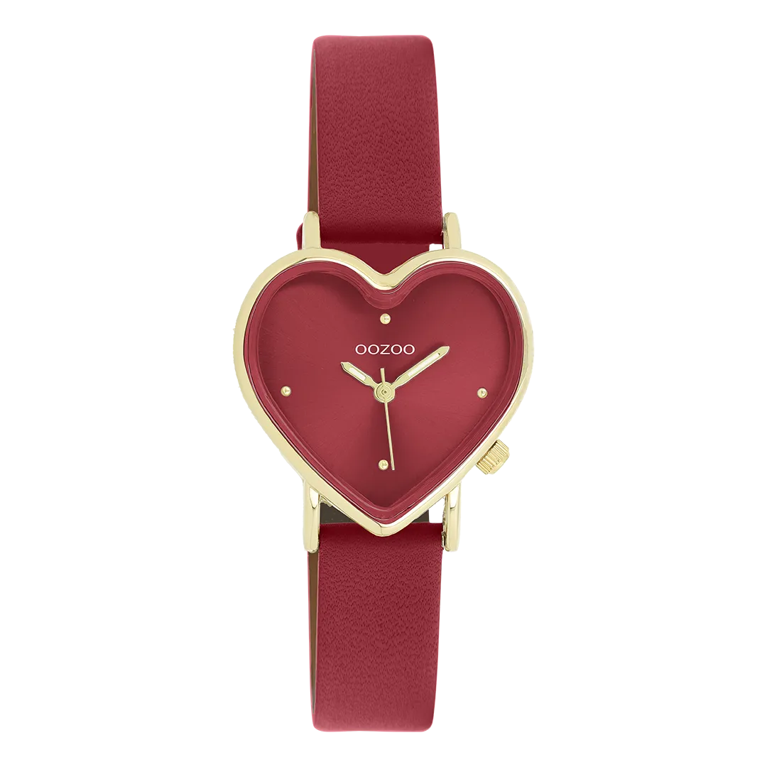 Gold coloured OOZOO watch with burgundy leather strap - C11454