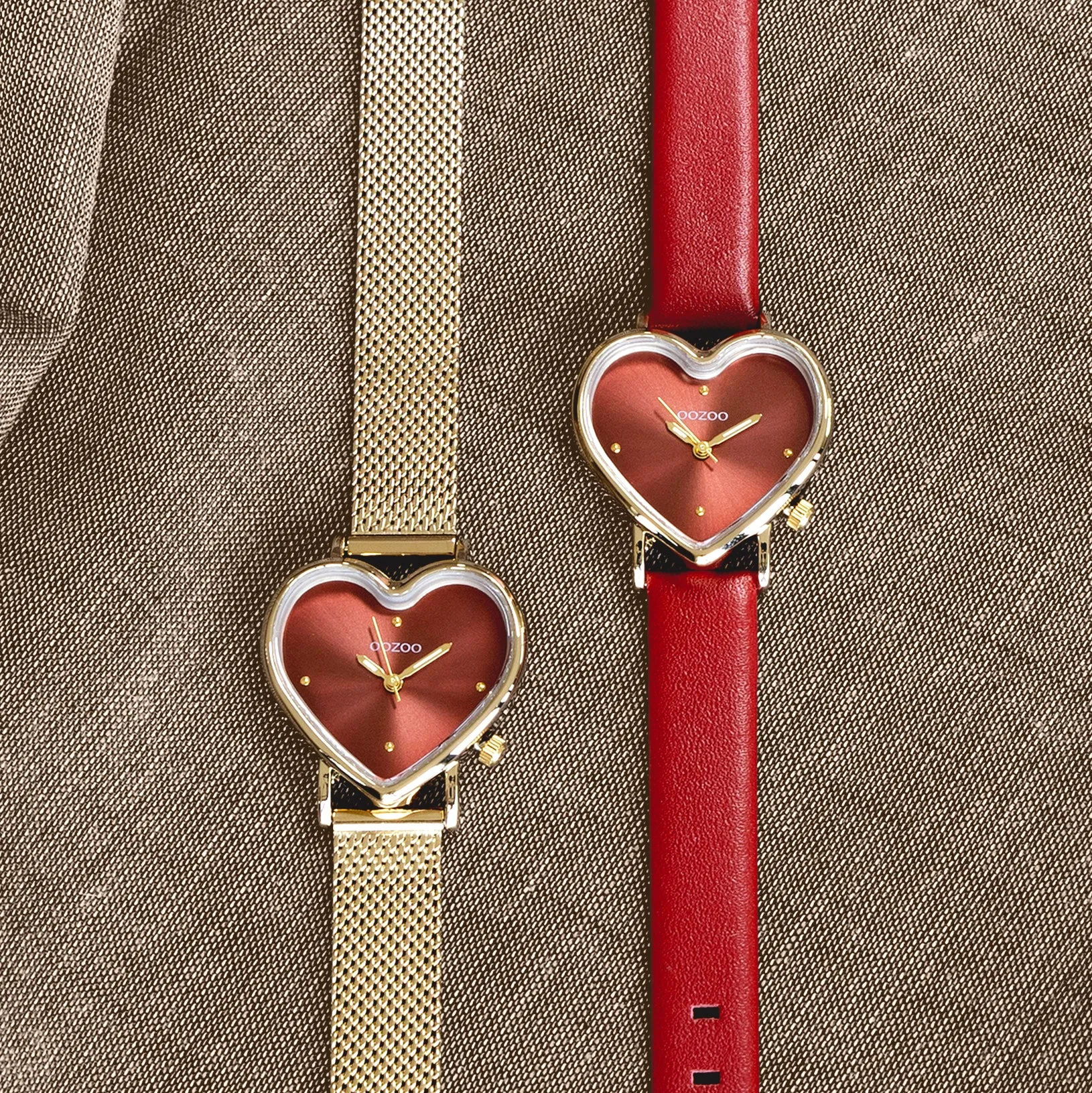 Gold coloured OOZOO watch with burgundy leather strap - C11454
