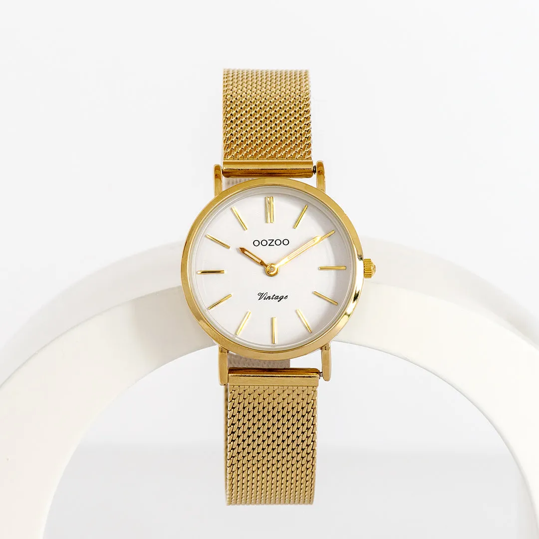 Gold coloured OOZOO watch with metal mesh bracelet - C20231