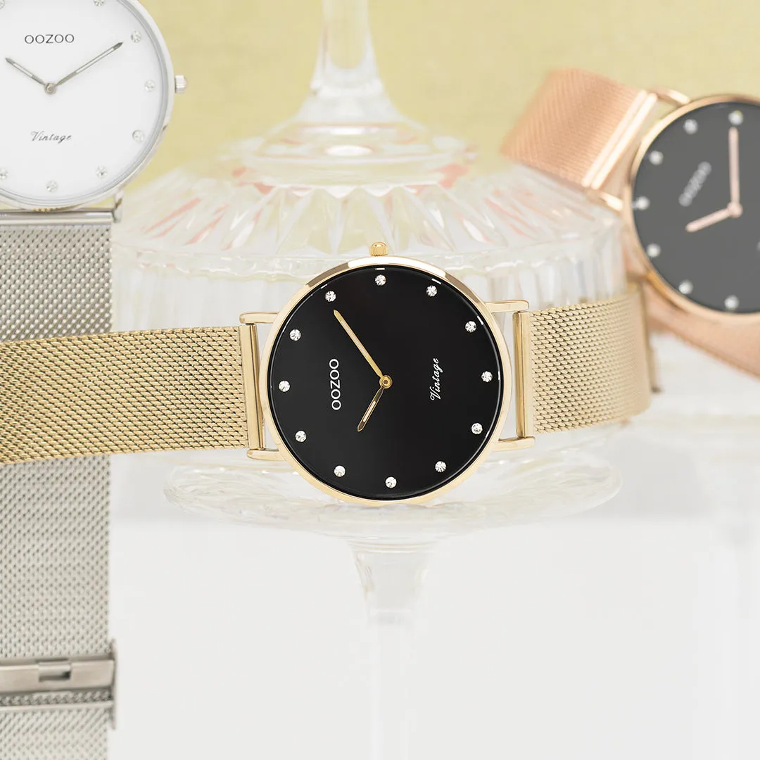 Gold coloured OOZOO watch with metal mesh bracelet - C20237