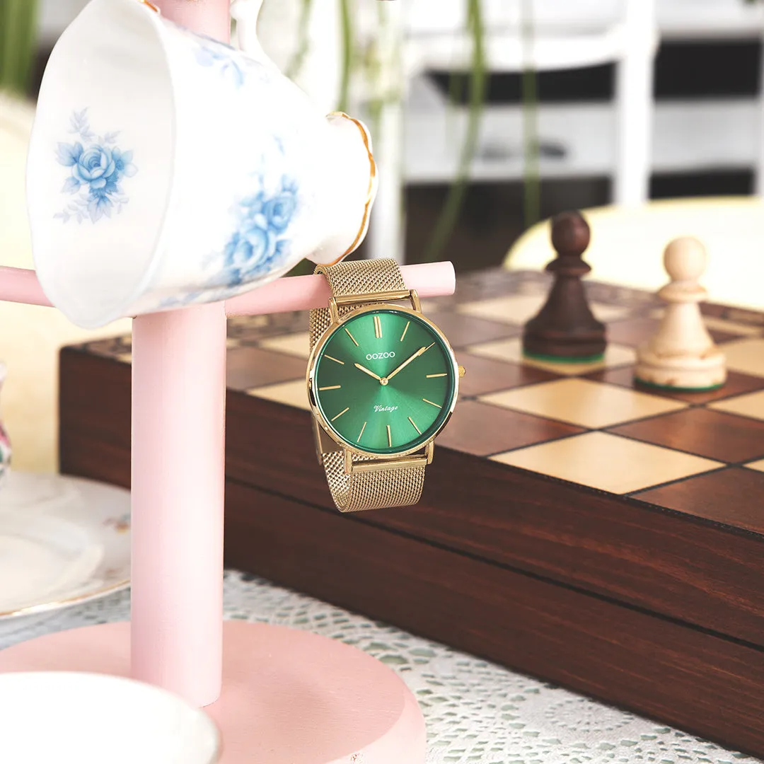 Gold coloured OOZOO watch with metal mesh bracelet - C20294