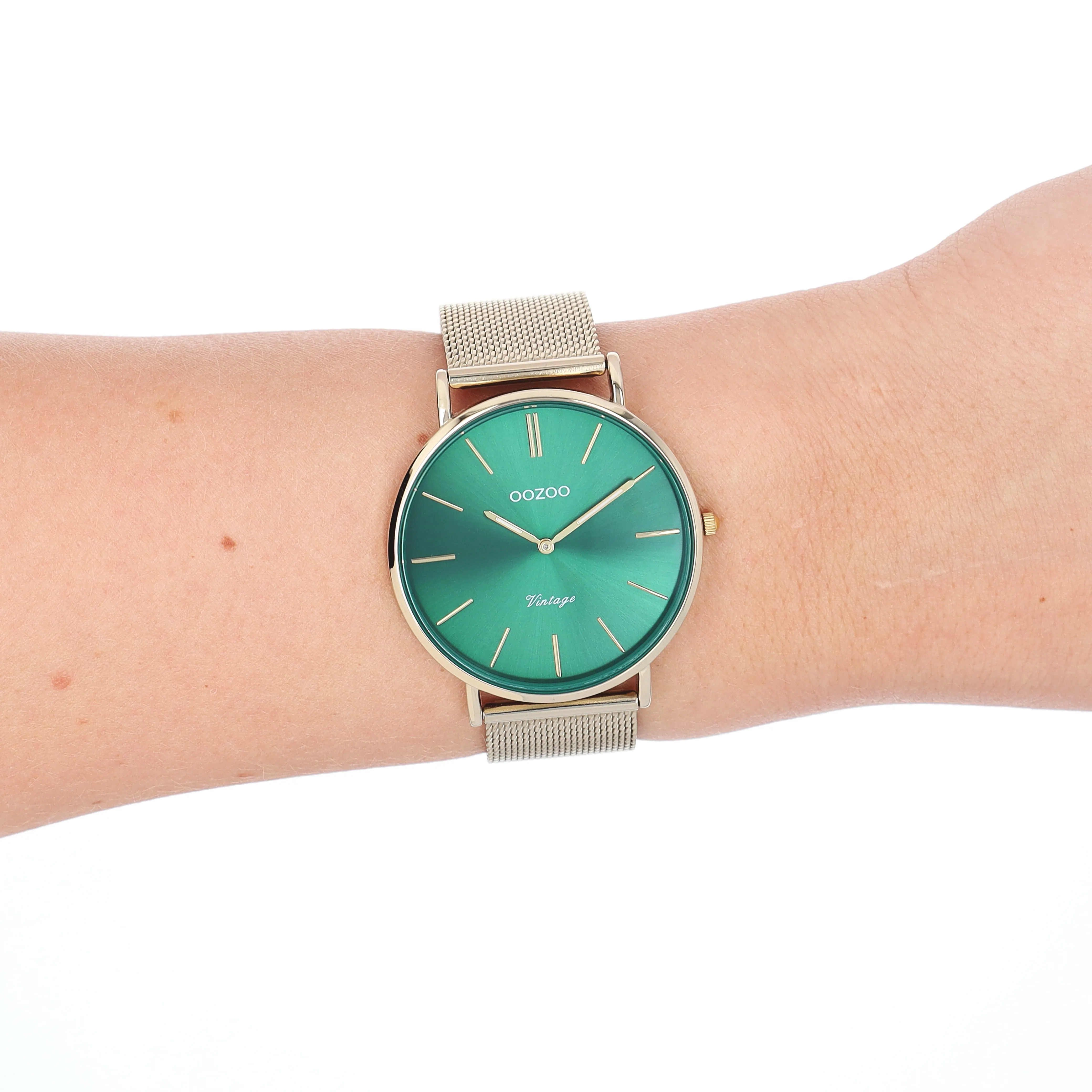 Gold coloured OOZOO watch with metal mesh bracelet - C20294