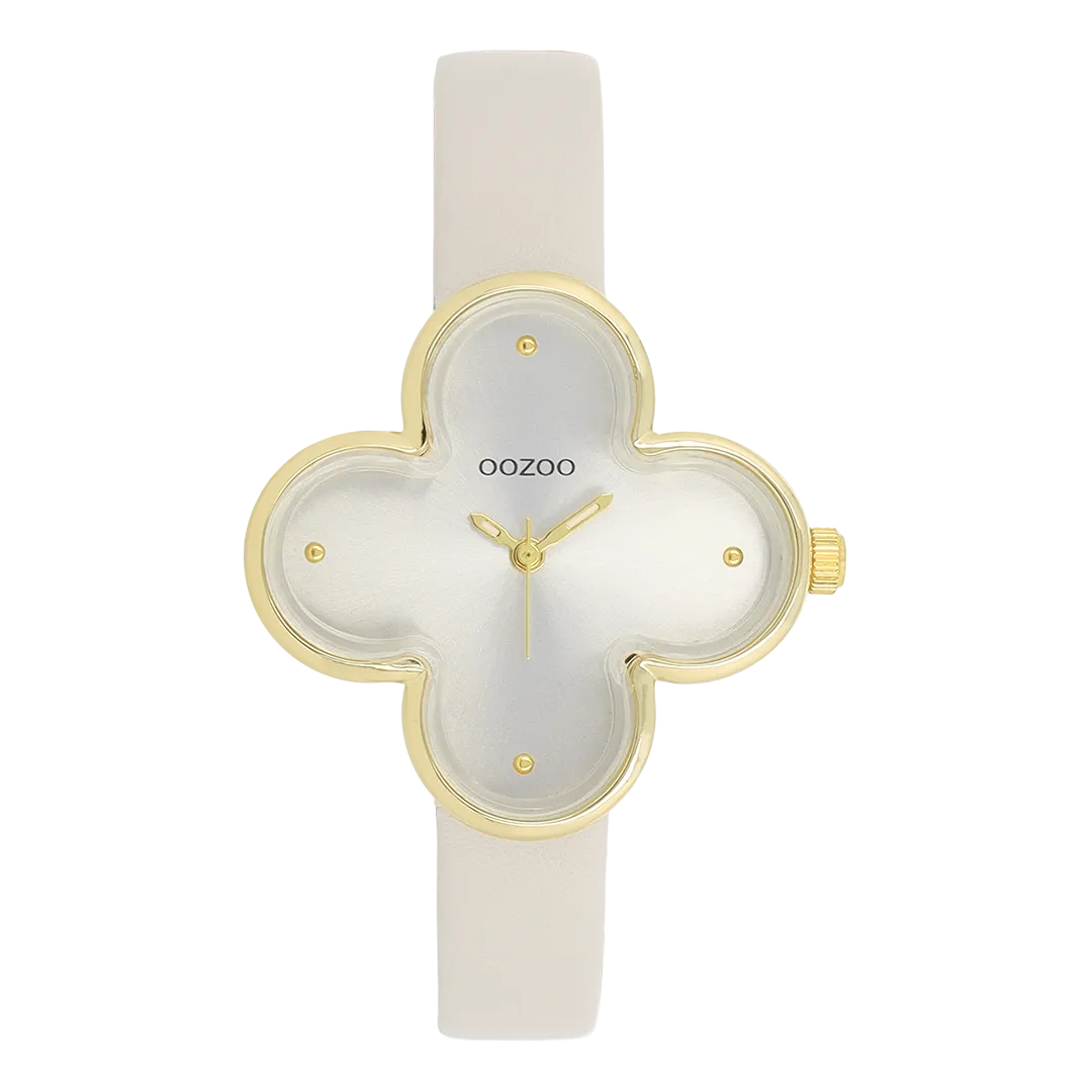 Gold coloured OOZOO watch with moonbeam coloured leather strap - C11521