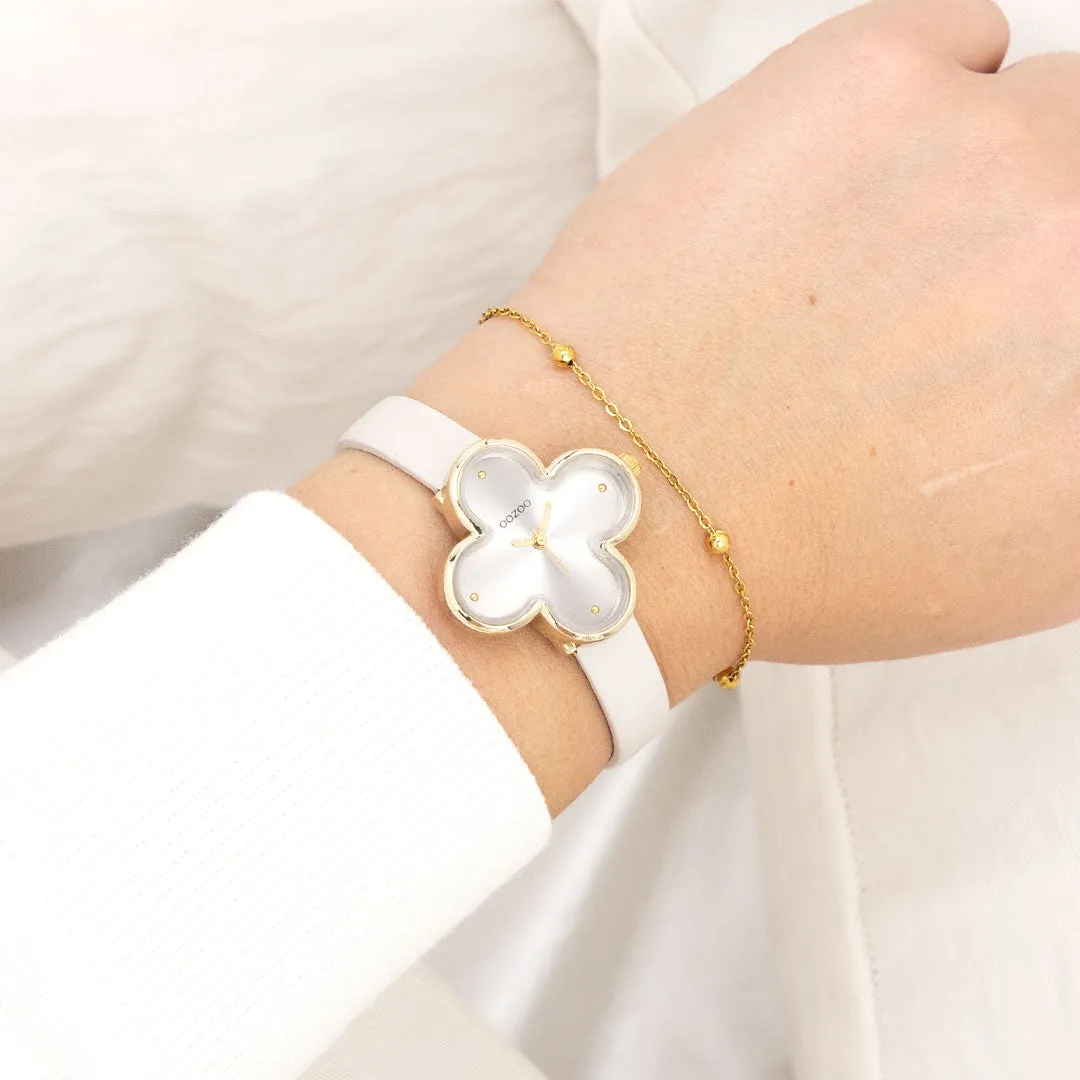 Gold coloured OOZOO watch with moonbeam coloured leather strap - C11521