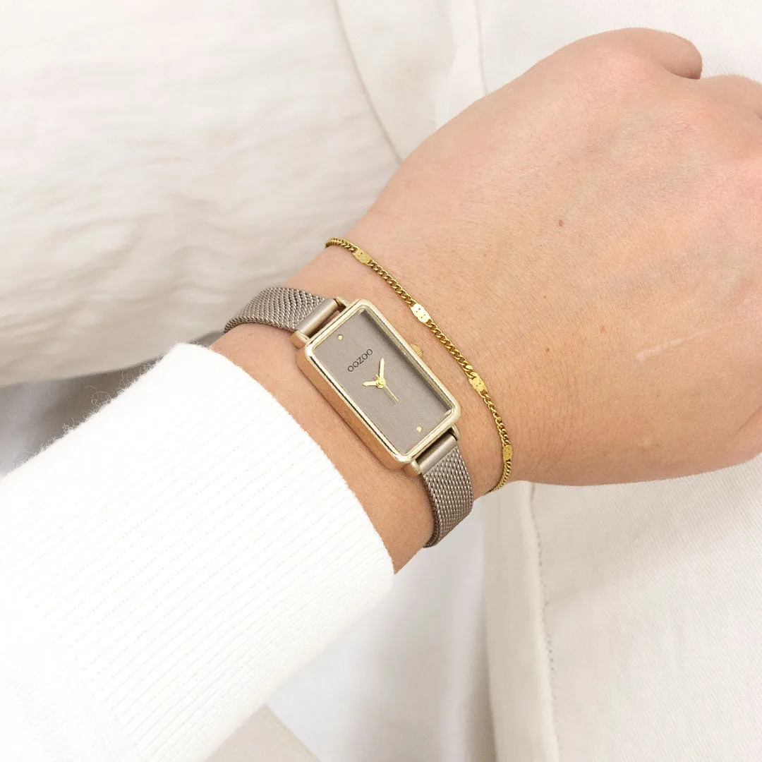 Gold coloured OOZOO watch with taupe metal mesh bracelet - C11534