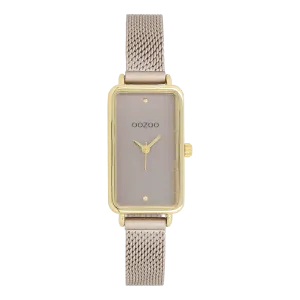 Gold coloured OOZOO watch with taupe metal mesh bracelet - C11534