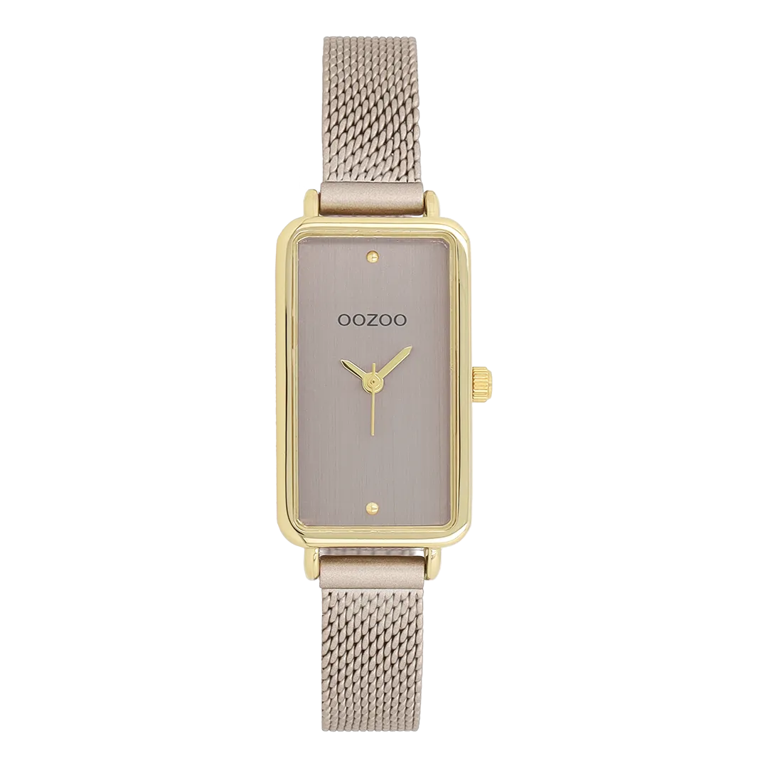 Gold coloured OOZOO watch with taupe metal mesh bracelet - C11534