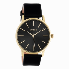 Gold coloured OOZOO watch with black leather strap - C10839