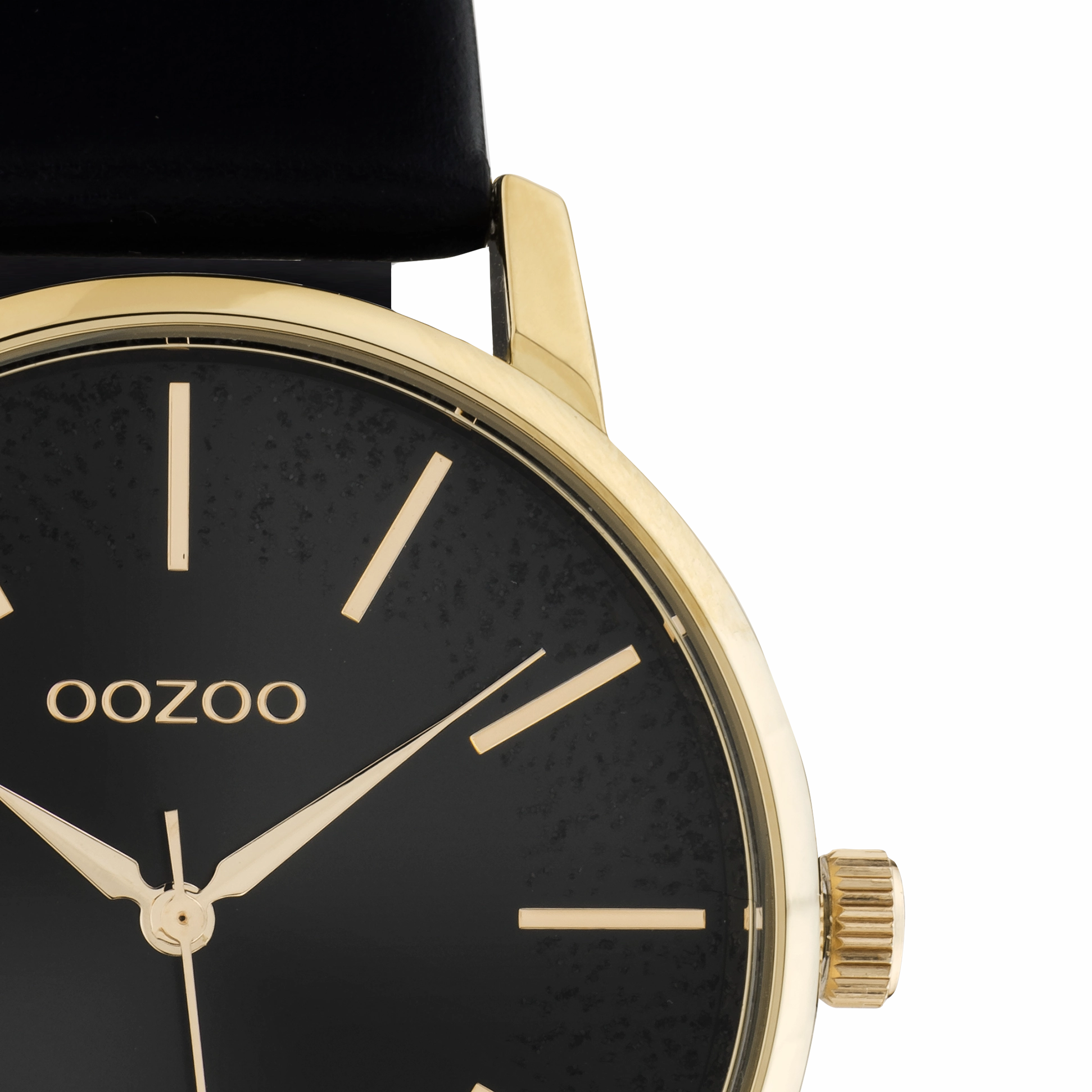 Gold coloured OOZOO watch with black leather strap - C10839